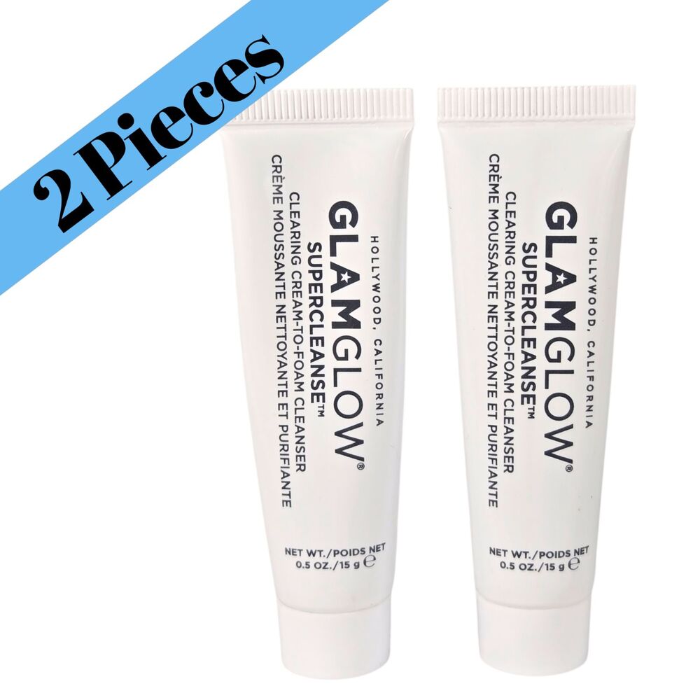Lot of 2 Glamglow Supercleanse Clearing Cream-to-Foam Cleanser 2X 15g Travel New